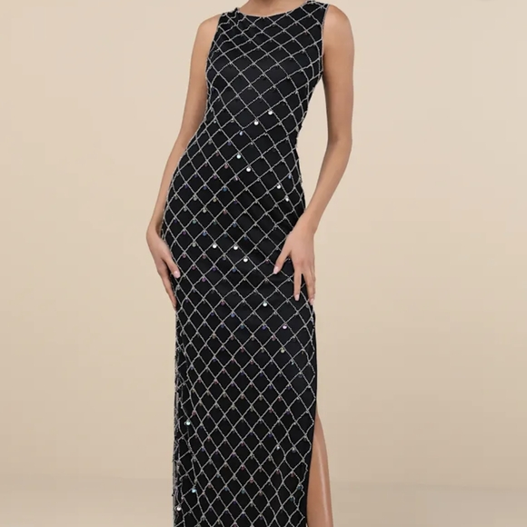 Lulu's Black Diamond Pattern Maxi Dress - Picture 1 of 3